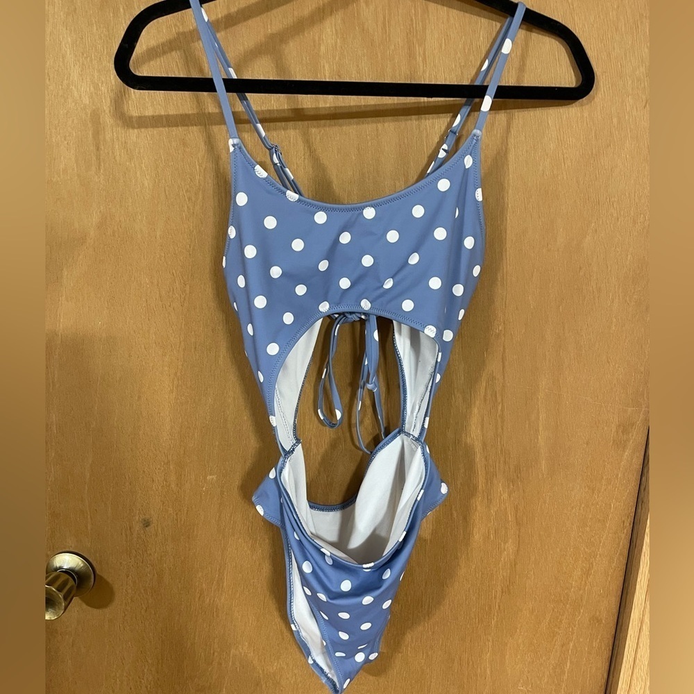 Blue polka dot bathing suit